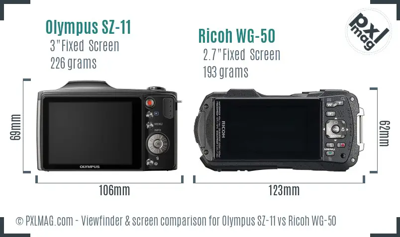 Olympus SZ-11 vs Ricoh WG-50 Screen and Viewfinder comparison