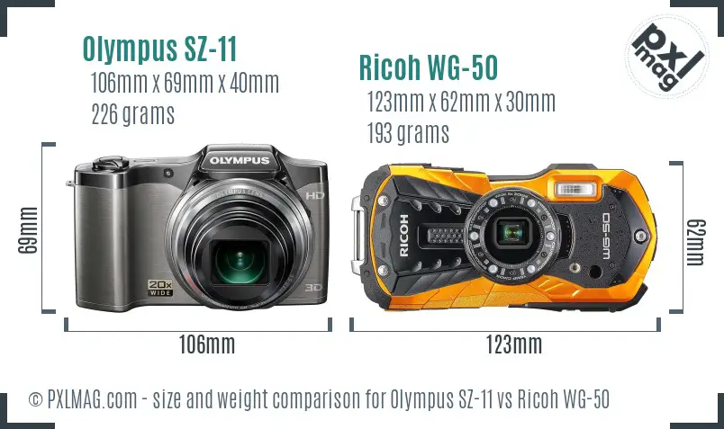 Olympus SZ-11 vs Ricoh WG-50 size comparison