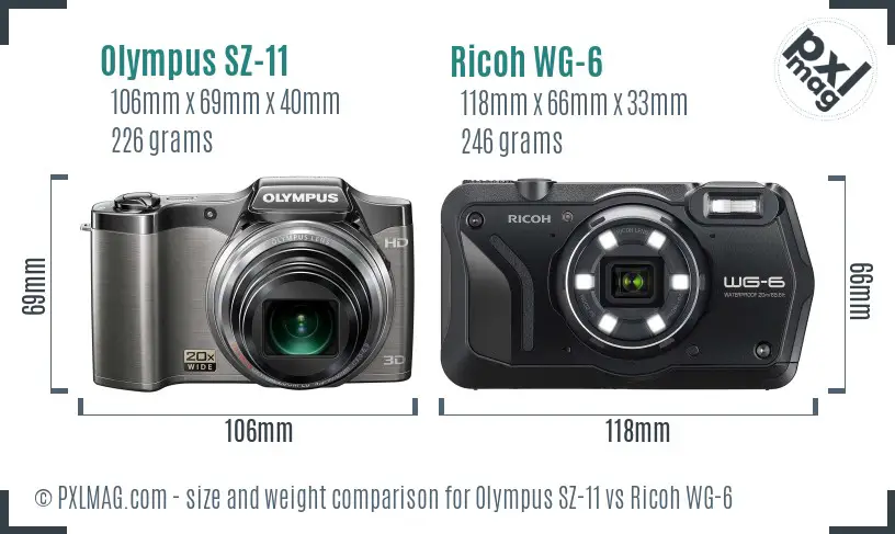 Olympus SZ-11 vs Ricoh WG-6 size comparison