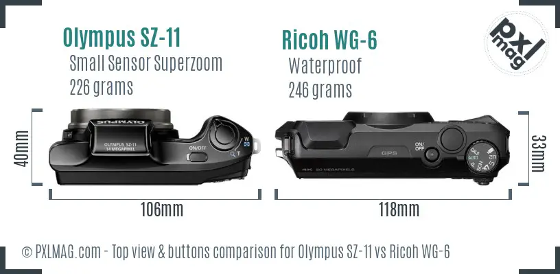 Olympus SZ-11 vs Ricoh WG-6 top view buttons comparison