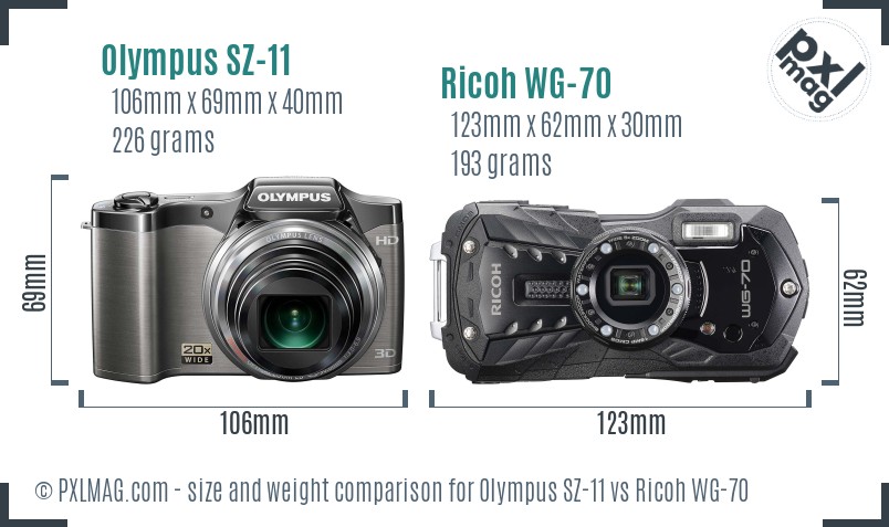 Olympus SZ-11 vs Ricoh WG-70 size comparison