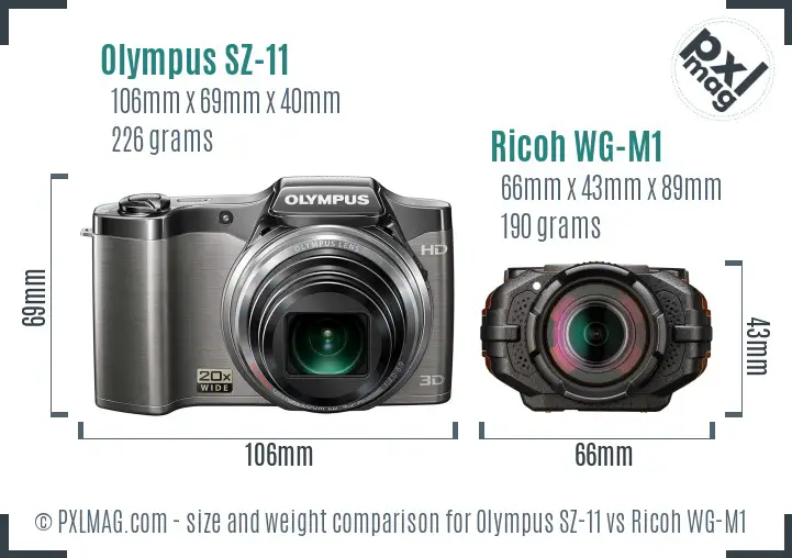 Olympus SZ-11 vs Ricoh WG-M1 size comparison
