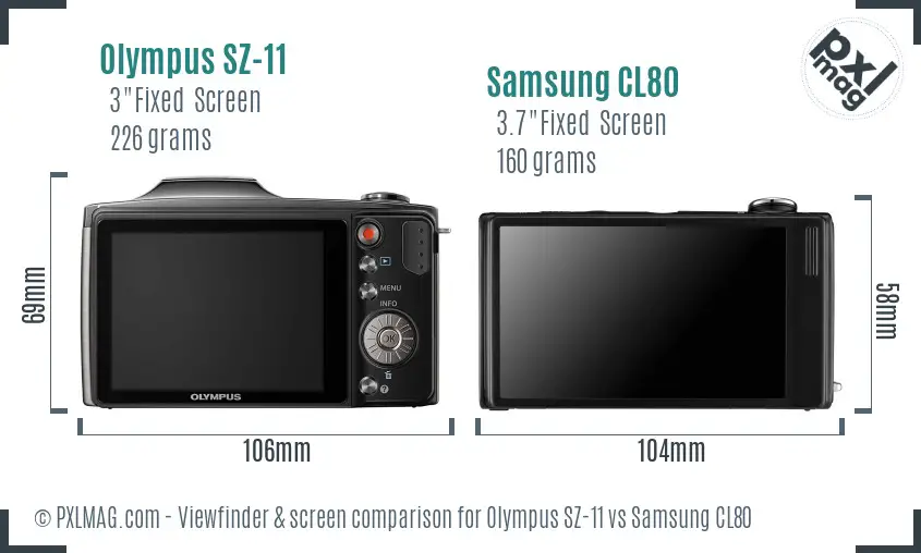 Olympus SZ-11 vs Samsung CL80 Screen and Viewfinder comparison