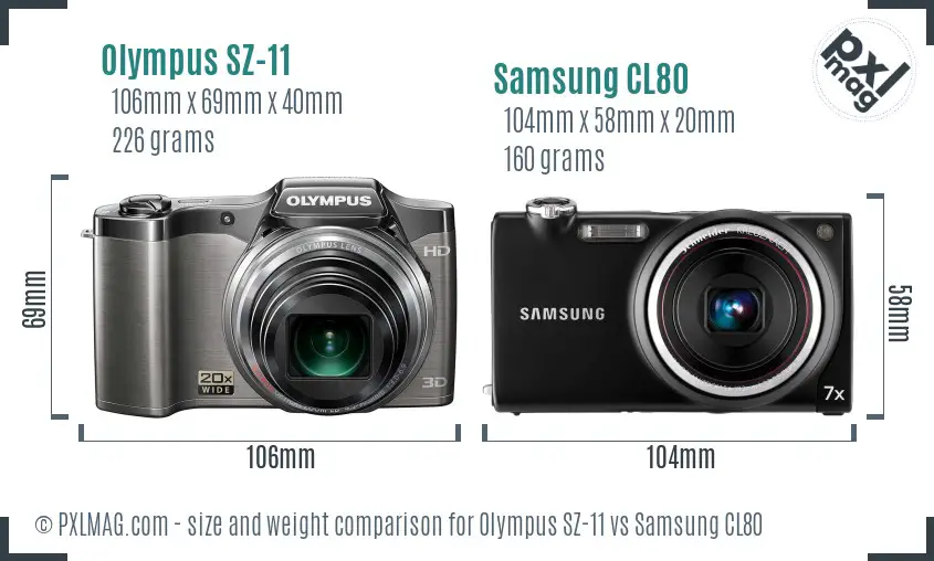 Olympus SZ-11 vs Samsung CL80 size comparison