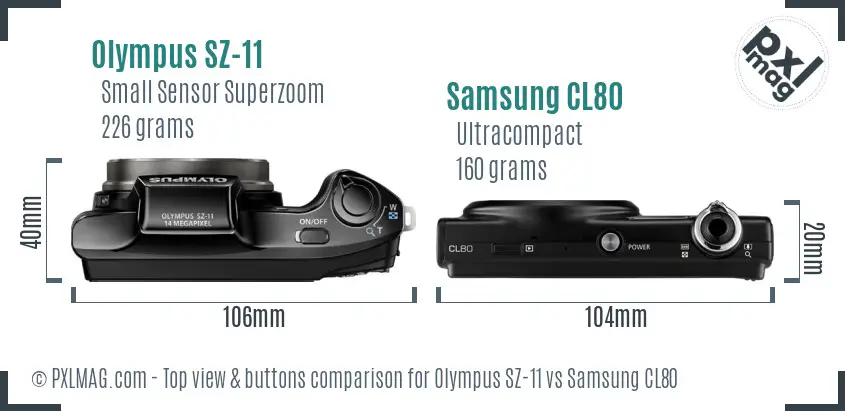 Olympus SZ-11 vs Samsung CL80 top view buttons comparison