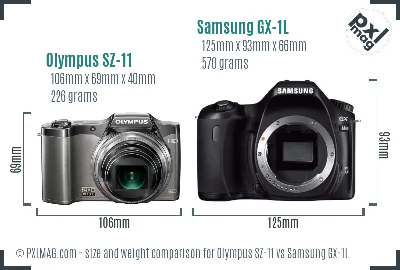 Olympus SZ-11 vs Samsung GX-1L size comparison