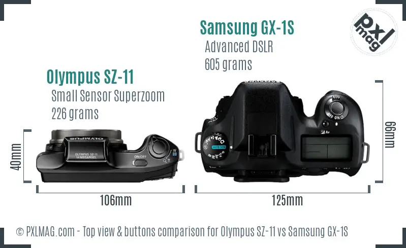 Olympus SZ-11 vs Samsung GX-1S top view buttons comparison