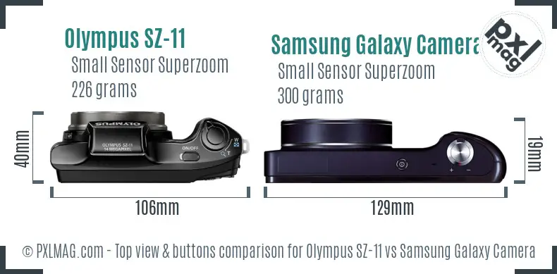 Olympus SZ-11 vs Samsung Galaxy Camera top view buttons comparison