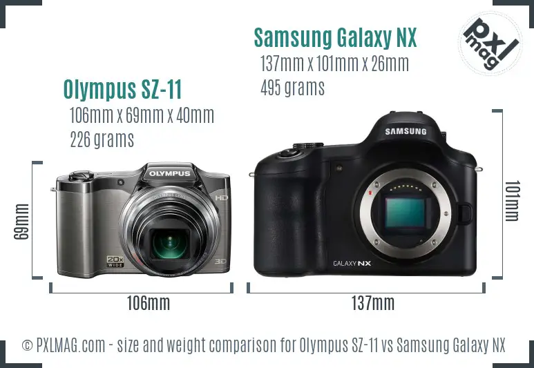 Olympus SZ-11 vs Samsung Galaxy NX size comparison