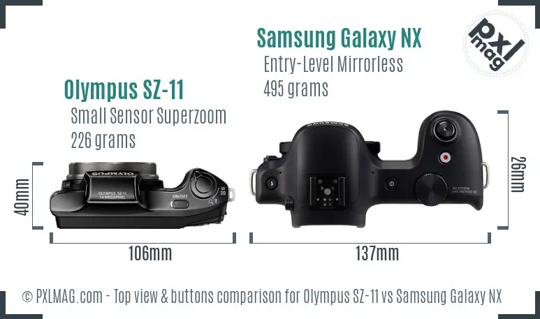 Olympus SZ-11 vs Samsung Galaxy NX top view buttons comparison