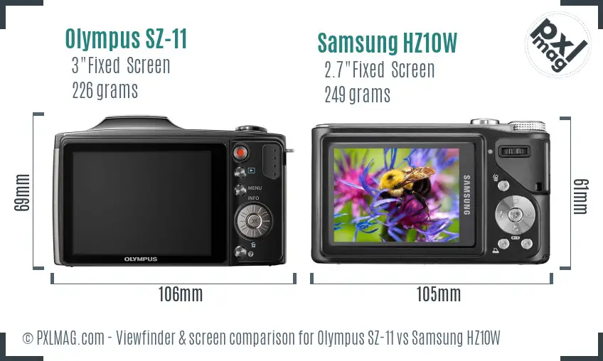 Olympus SZ-11 vs Samsung HZ10W Screen and Viewfinder comparison
