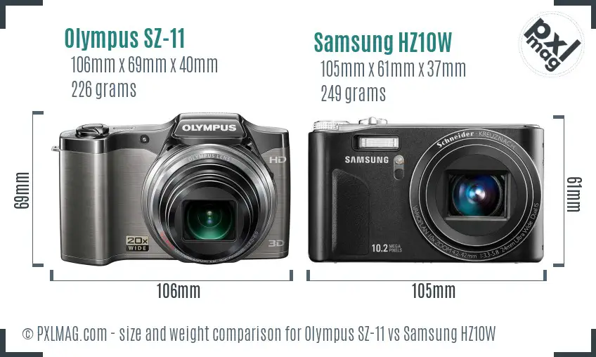 Olympus SZ-11 vs Samsung HZ10W size comparison