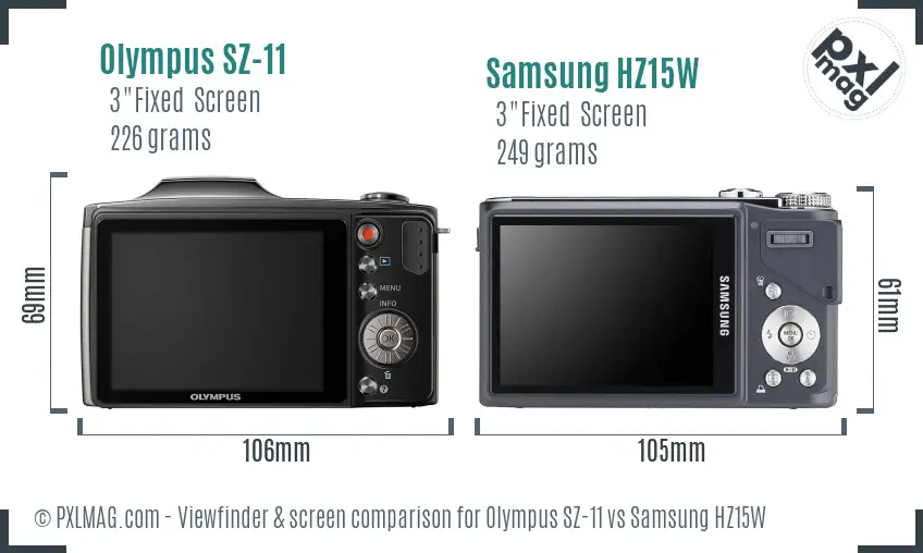 Olympus SZ-11 vs Samsung HZ15W Screen and Viewfinder comparison