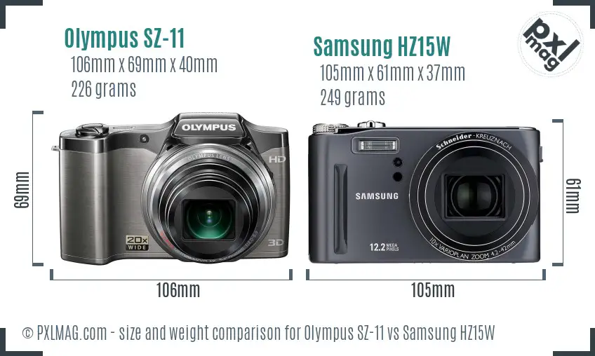 Olympus SZ-11 vs Samsung HZ15W size comparison