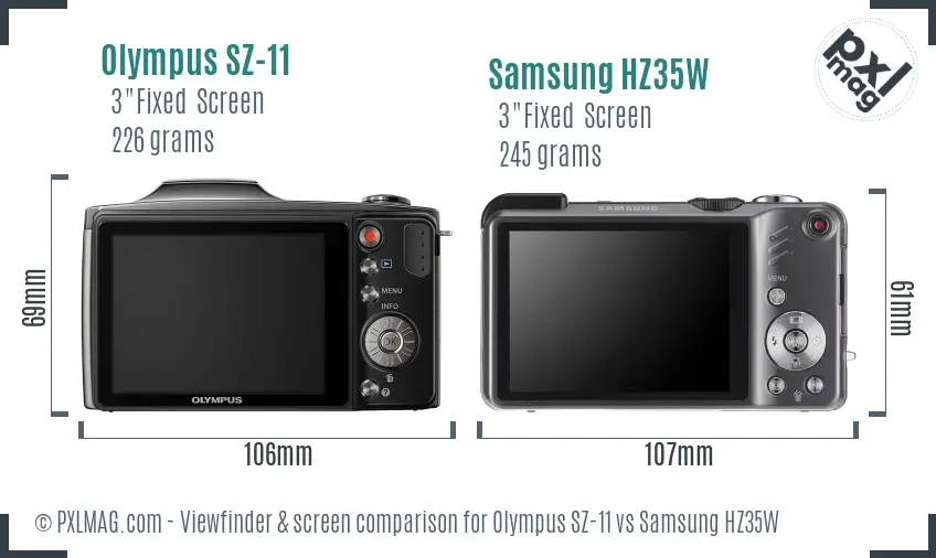 Olympus SZ-11 vs Samsung HZ35W Screen and Viewfinder comparison