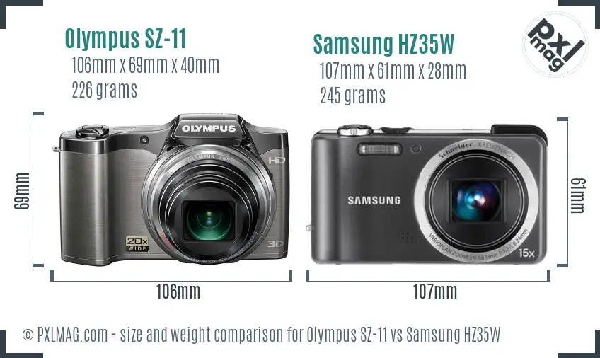 Olympus SZ-11 vs Samsung HZ35W size comparison