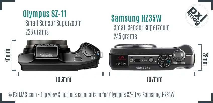Olympus SZ-11 vs Samsung HZ35W top view buttons comparison
