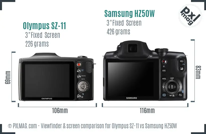 Olympus SZ-11 vs Samsung HZ50W Screen and Viewfinder comparison
