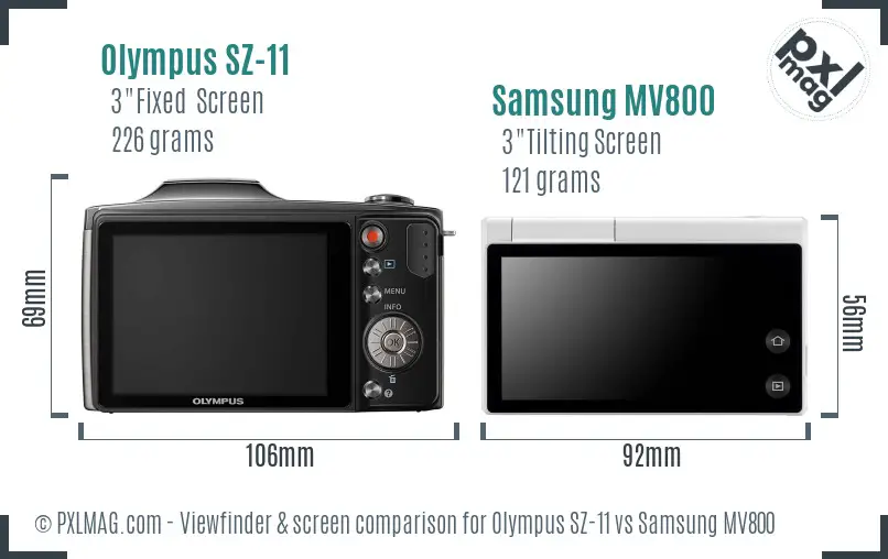 Olympus SZ-11 vs Samsung MV800 Screen and Viewfinder comparison