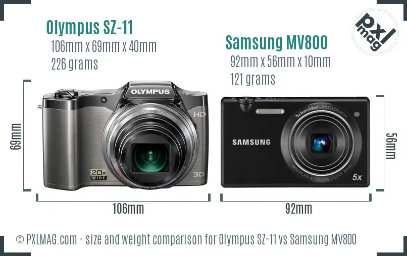 Olympus SZ-11 vs Samsung MV800 size comparison