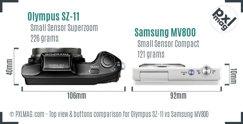 Olympus SZ-11 vs Samsung MV800 top view buttons comparison