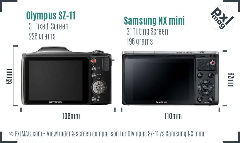 Olympus SZ-11 vs Samsung NX mini Screen and Viewfinder comparison