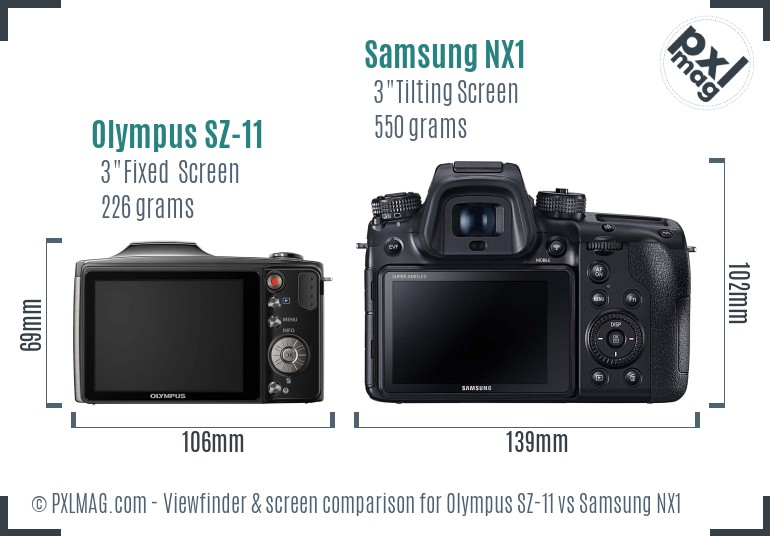 Olympus SZ-11 vs Samsung NX1 Screen and Viewfinder comparison