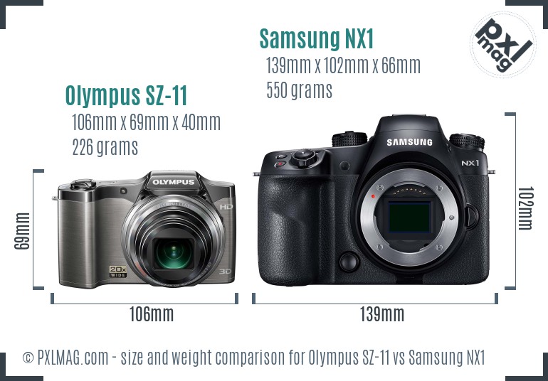 Olympus SZ-11 vs Samsung NX1 size comparison