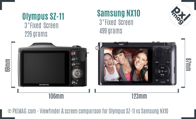 Olympus SZ-11 vs Samsung NX10 Screen and Viewfinder comparison