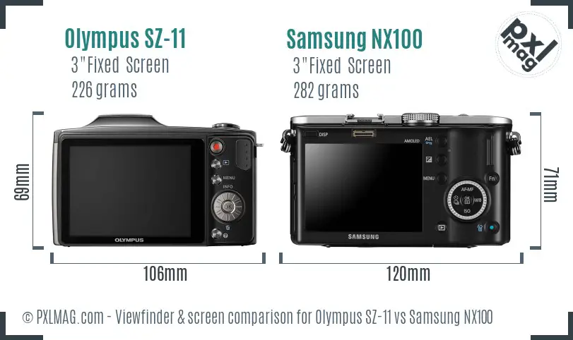 Olympus SZ-11 vs Samsung NX100 Screen and Viewfinder comparison