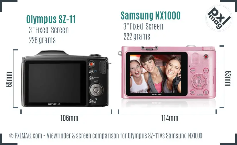 Olympus SZ-11 vs Samsung NX1000 Screen and Viewfinder comparison