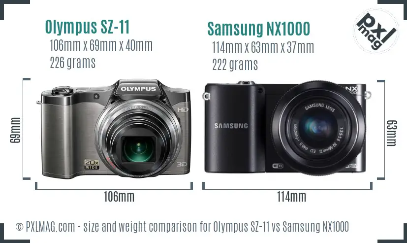 Olympus SZ-11 vs Samsung NX1000 size comparison