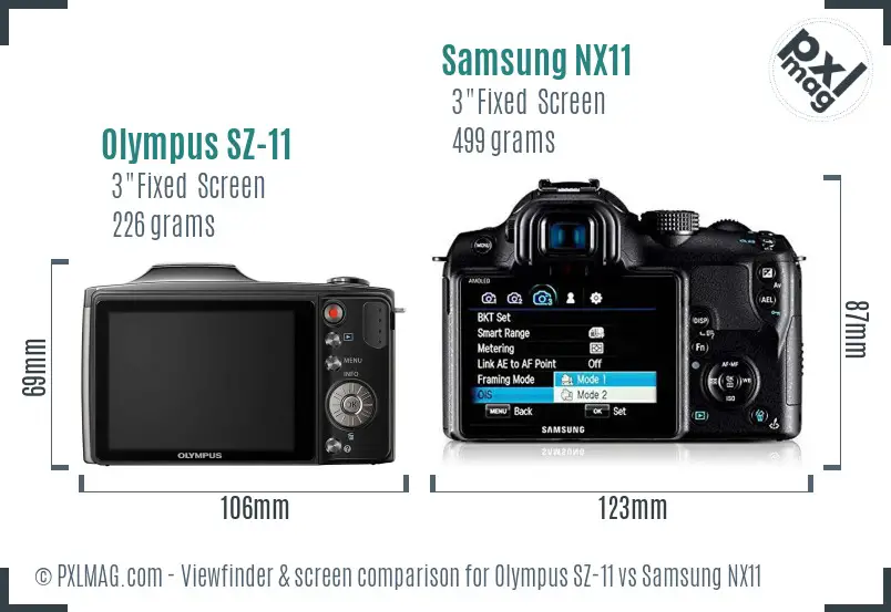 Olympus SZ-11 vs Samsung NX11 Screen and Viewfinder comparison