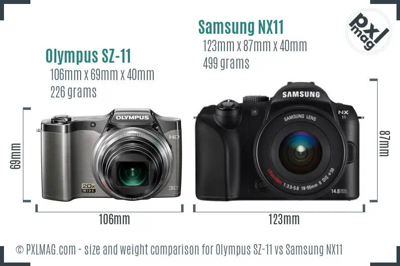 Olympus SZ-11 vs Samsung NX11 size comparison