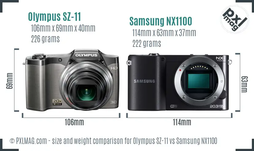 Olympus SZ-11 vs Samsung NX1100 size comparison Olympus SZ-11 vs Samsung NX1100 size comparison