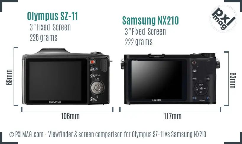 Olympus SZ-11 vs Samsung NX210 Screen and Viewfinder comparison