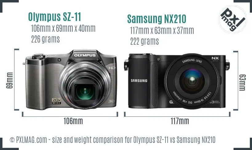 Olympus SZ-11 vs Samsung NX210 size comparison