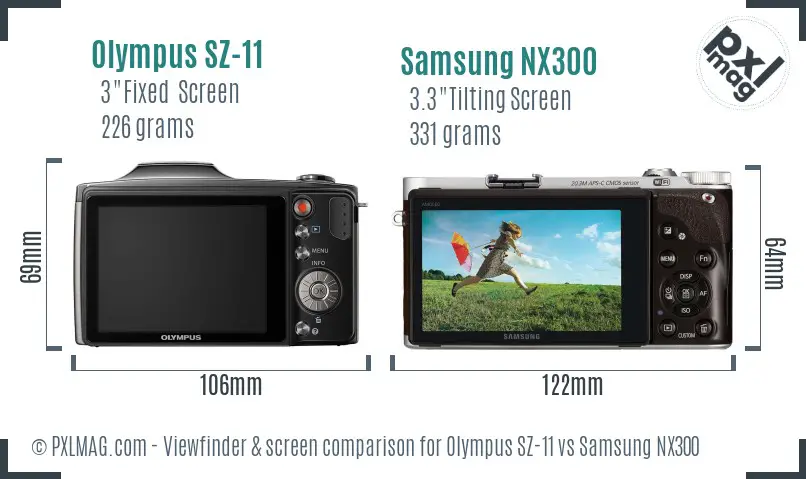 Olympus SZ-11 vs Samsung NX300 Screen and Viewfinder comparison
