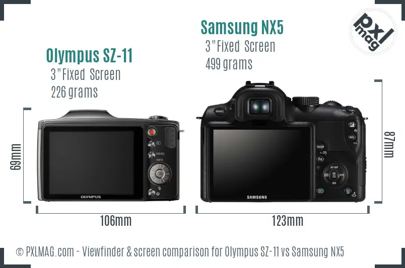 Olympus SZ-11 vs Samsung NX5 Screen and Viewfinder comparison