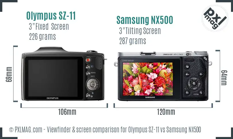 Olympus SZ-11 vs Samsung NX500 Screen and Viewfinder comparison