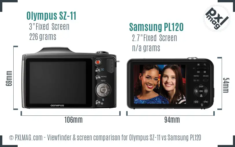 Olympus SZ-11 vs Samsung PL120 Screen and Viewfinder comparison