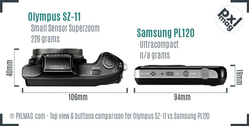 Olympus SZ-11 vs Samsung PL120 top view buttons comparison