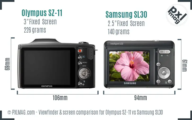 Olympus SZ-11 vs Samsung SL30 Screen and Viewfinder comparison