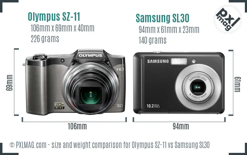 Olympus SZ-11 vs Samsung SL30 size comparison