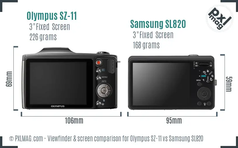 Olympus SZ-11 vs Samsung SL820 Screen and Viewfinder comparison