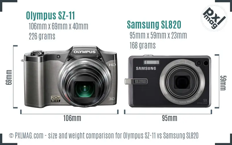 Olympus SZ-11 vs Samsung SL820 size comparison