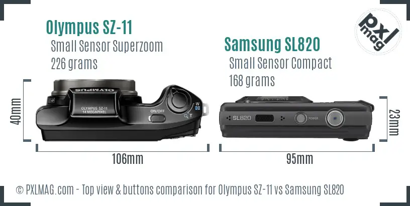 Olympus SZ-11 vs Samsung SL820 top view buttons comparison