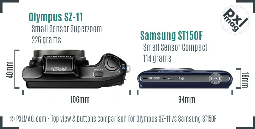 Olympus SZ-11 vs Samsung ST150F top view buttons comparison Olympus SZ-11 vs Samsung ST150F top view buttons comparison