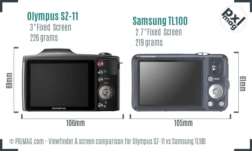 Olympus SZ-11 vs Samsung TL100 Screen and Viewfinder comparison Olympus SZ-11 vs Samsung TL100 Screen and Viewfinder comparison
