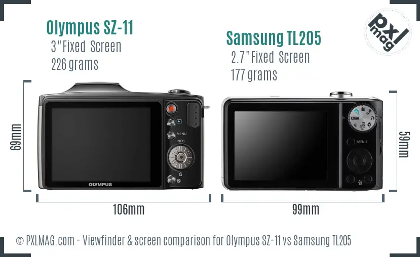 Olympus SZ-11 vs Samsung TL205 Screen and Viewfinder comparison
